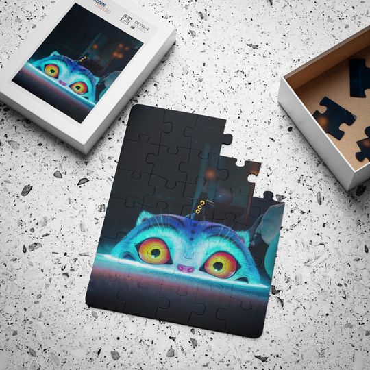 Demon Hunter Derpy Tiger Cat Puzzle, Whimsical Young Adult's Puzzle, 30-Piece Cat Design for Fun