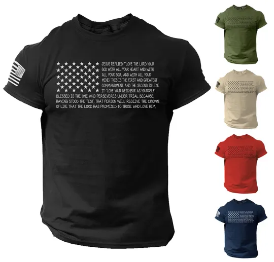 Discover Bible T-Shirt Men’s USA Flag Christian Bible Verse Shirt