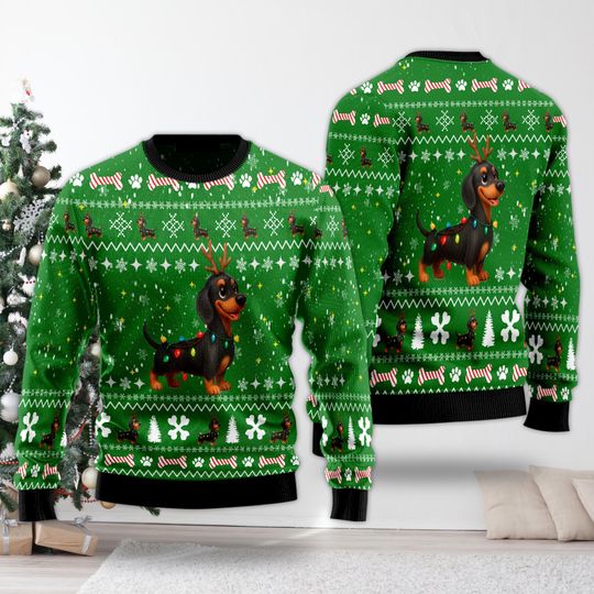 Dachshund Ugly Christmas Sweater, Cute Dog Outfit, Pet Xmas Ugly Sweatshirt, Winter Festive Ugly Sweatshirt, Gift for Pet Lovers