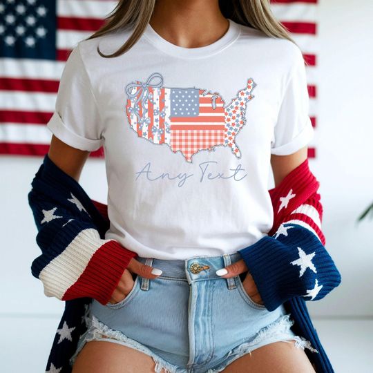 Discover Personalized USA Map Shirt, Shabby Chic 4th of July Tee, America Shabby Chic Coquette Memorial Day T-Shirt, United States