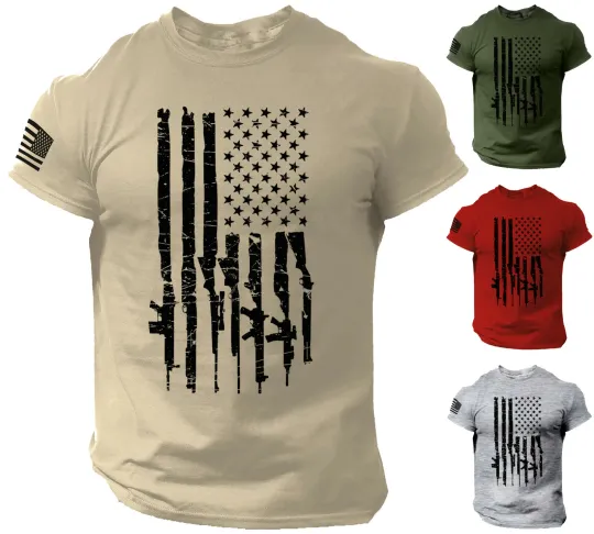 Discover USA Flag Guns T-Shirt - American Freedom Rifles Tee