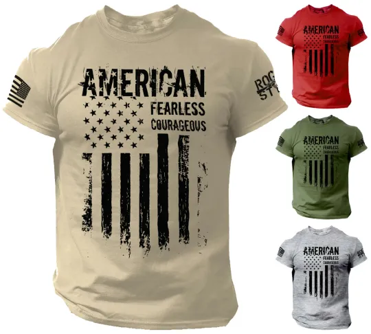 American 3D T-Shirt Fearless Courageous Distressed Flag Military Style