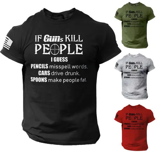 Discover If Guns Kill People T-Shirt Gun Rights Funny 2nd Amendment Veteran USA Flag
