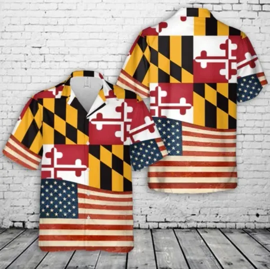 Discover Maryland State And American Flag Hawaiian Shirt