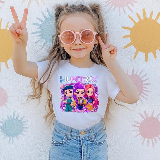 Discover Kpop Demon Hunters Kids Shirt, Huntrix Girl T-Shirt, Kpop idol group Shirt, Mira, Rumi, Joey Shirt,Demon Hunter Merch, Gift