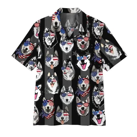 Discover Husky American Flag Hawaiian Shirt