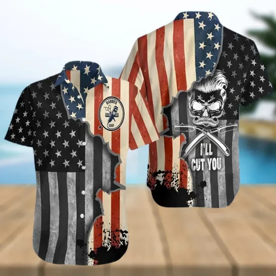 Discover Barber American Flag Hawaiian Shirt