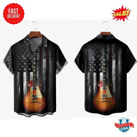 Discover American Flag Guitar Hawaiian Shirt S-5XL