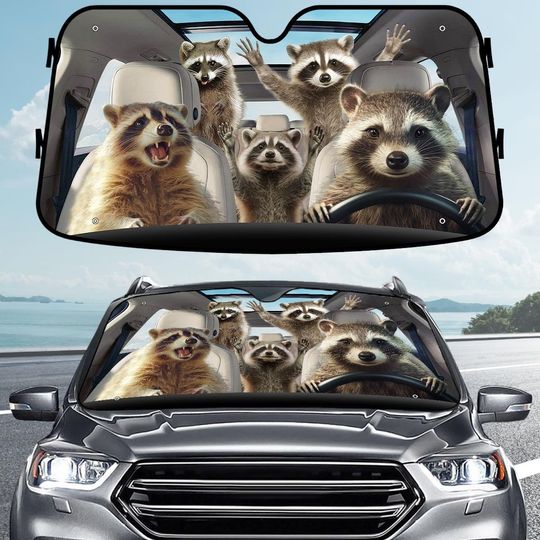 Funny Raccoon Car Sunshade, Trash Panda Windshield Shade, Cute Animal Car Accessory, Humor Sun Blocker, Woodland Animal Lover Gift