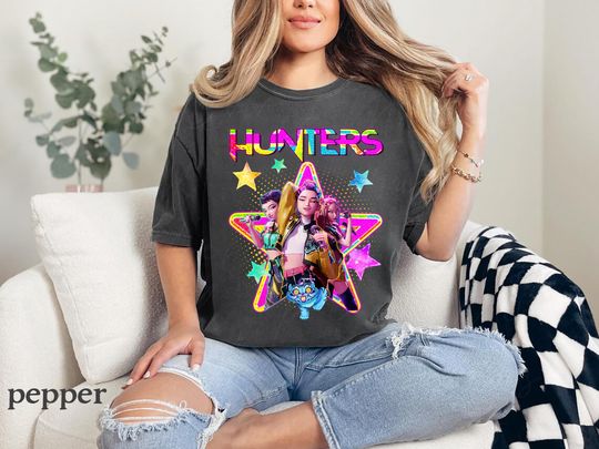 Discover Comfort colors Huntrix girls kpop demon hunters kids shirt mira rumi zoey kawaii anime tee korean pop youth t-shirt gift for daughter friend