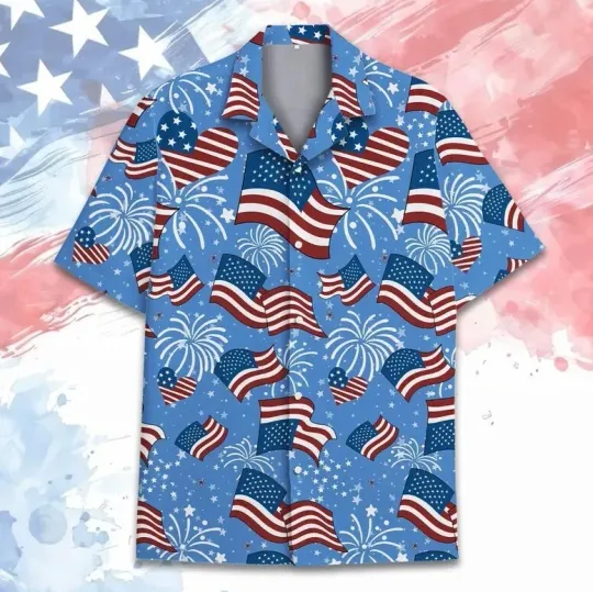 Patriotic American Flag Hawaiian Shirt Men Women Youth