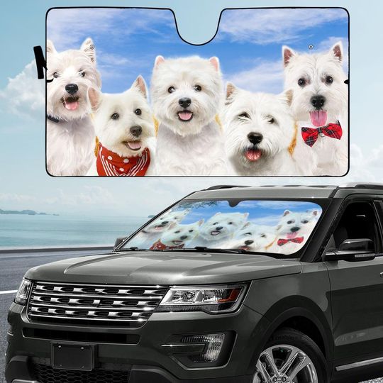 Discover West Highland White Dog Car Sunshade, Cute Westie Dog Windshield Cover, Funny Dog Face Car Accessory, Westie Lover Gift, Pet Car Decor