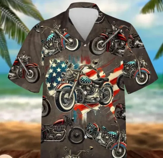 Patriotic Motorcycle Hawaiian Shirt Men Women Youth, American Flag Patriotic