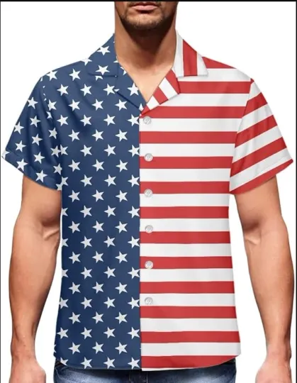 Discover Men's American Flag Graphic Hawaiian Shirt, shirt US size