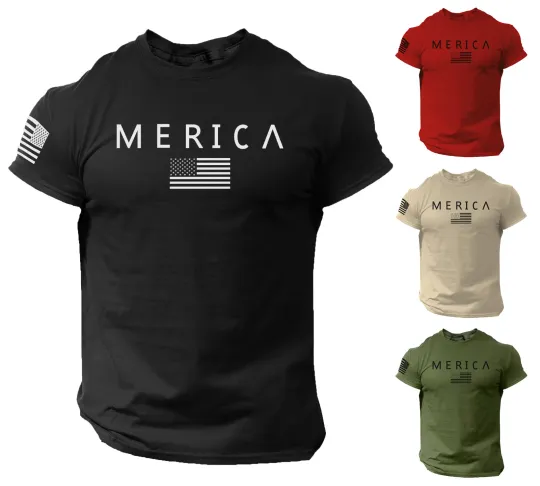 Discover Merica Army Style T Shirt US Flag American Military Gun Shirt