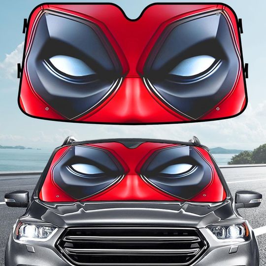 Deadpool Face Car Sunshade, Superhero Windshield Cover, Funny Marvel Antihero Visor, Comic Car Accessory, Superhero Car Cover