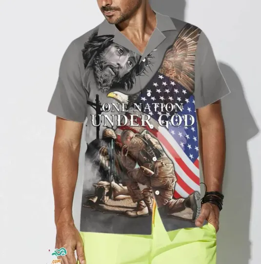 One Nation Under God Veteran Hawaiian Shirt. American Flag Veteran Shirt