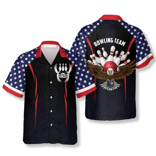 Discover Patriotic American Flag Eagle Custom Bowling Hawaiian Shirt