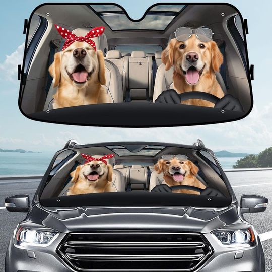 Discover Golden Retriever Car Sunshade, Cute Dog Windshield Cover, Funny Puppy Auto Shade, Golden Dog Lover Gift, Pet Car Accessory