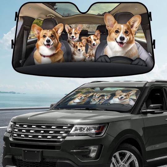 Discover Corgi Dog Car Sunshade, Cute Dog Windshield Cover, Funny Dog Lover Auto Shade, Corgi Car Accessory, Halloween Gift for Pet Owner