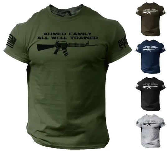 Discover America Guns Armed Family T-Shirt US Flag Military Warrior Tee