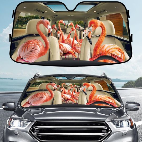 Discover Flamingo Car Sunshade, Tropical Bird Windshield Cover, Cute Summer Car Visor, Funny Flamingo Car Decor, Animal Lover Car Cover