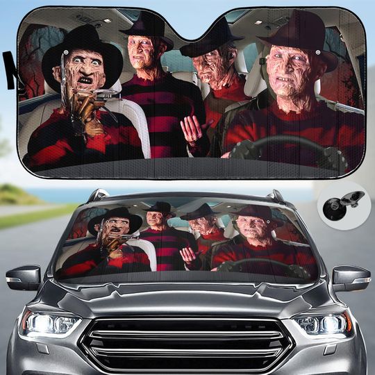 Freddy Krueger Car Sunshade, Nightmare On Elm Street Windshield Cover, Horror Movie Auto Accessory, Scary Halloween Horror Car Cover