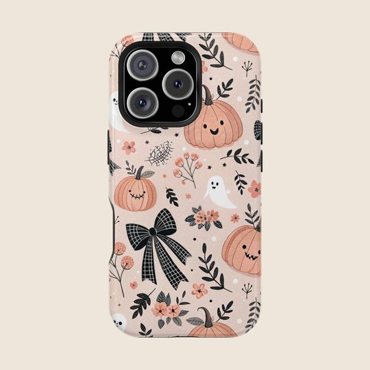 Happy Pumpkin Ghost MagSafe iPhone Case  Soft Pink Halloween Floral Pattern, Fall Phone Case, Cute Cell Phone Case, Boo Gift Basket