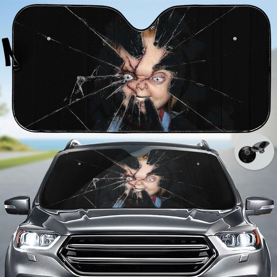 Chucky Wanna Play Car Sunshade, Horror Doll Windshield Cover, Scary Movie Auto Shade, Halloween Fan Gift, Horror Character Sun Shade