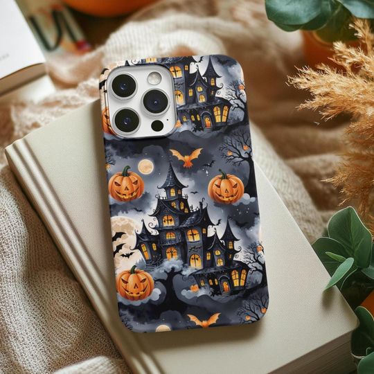 Discover Halloween Phone Case, Spooky Haunted House Design, Trick or Treat Fall Pumpkin Case