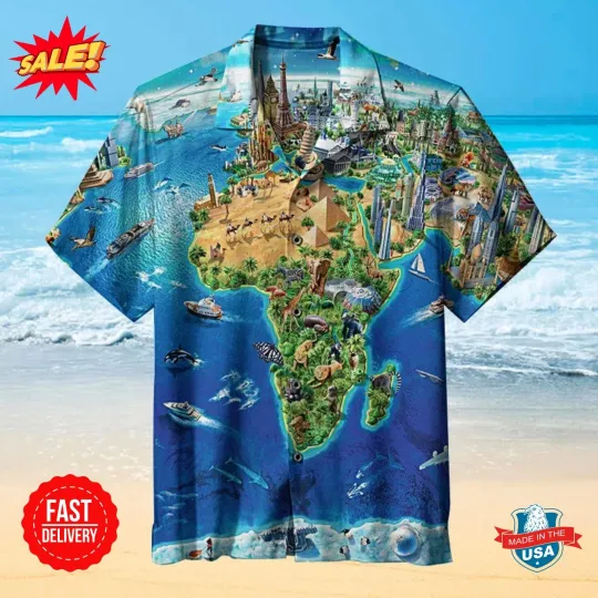 Discover World Landmarks Map |Unisex Hawaiian Shirt