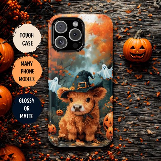 Discover Halloween Highland Cow Phone Case, Highland Cow Gifts, Phone Case Halloween, Cute Fall Phone Case, Halloween Lover Gift,Aesthetic Phone Case