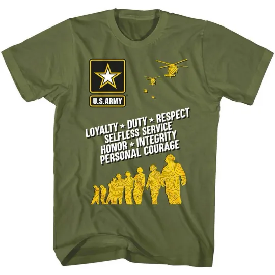 Discover US Army Core Values Men's T-Shirt Soldiers Mission Map Tee