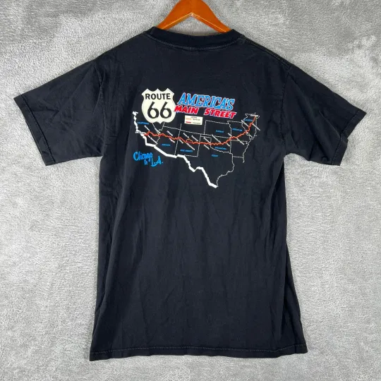 Discover Vintage Route 66 T-Shirt Men’s Black Map Graphic Tee