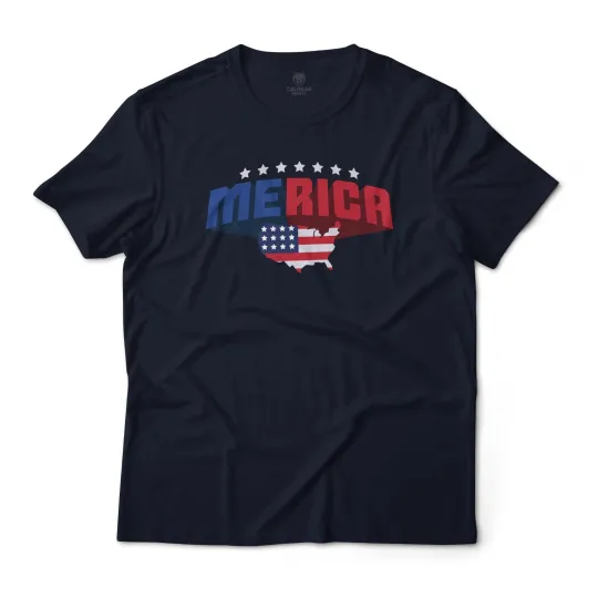Merica US Map Flag Graphic T-Shirt Unisex Lightweight Jersey Tee