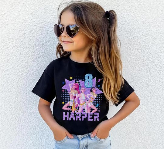 Discover Custom Huntrix Birthday Girl Shirt, Personalized Kpop Demon Hunter Birthday Tee, Back to School, Gift for Huntrix fan,Birthday Gift for Kid