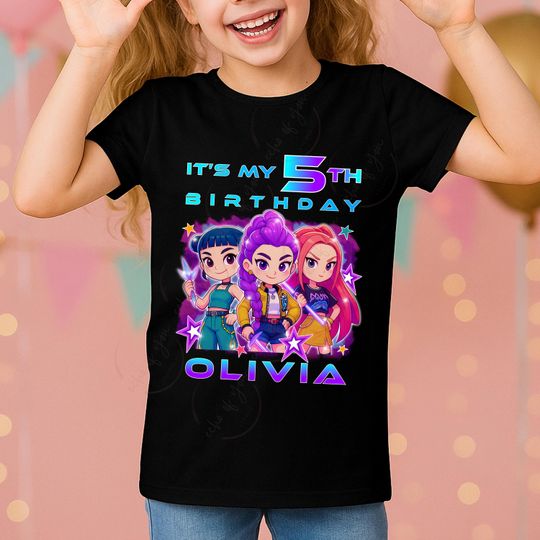 Custom Huntrix Birthday Shirt - Kpop Demon Hunters Personalized Kids Tee