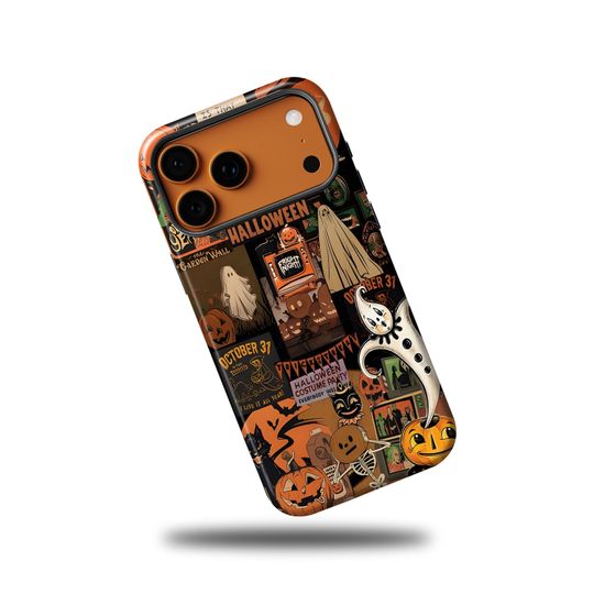 Discover Halloween Phone Case, Ghosts, Pumpkins Collage Horror Aesthetic for iPhone 17 16 15 14 13 12 11 Pro Max air Samsung Galaxy S24 S23 S22 Ultra