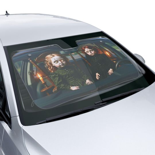 Creepy Doll Car Sun Shade – Halloween Car Accessories, Horror Gift, Sun Blocker
