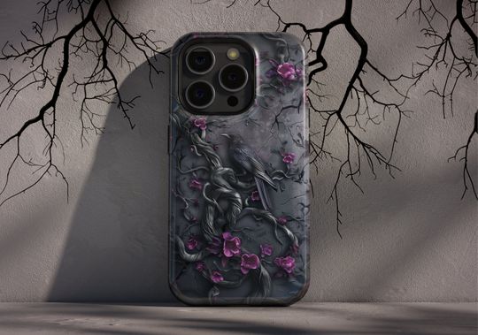 Discover Dark Academia Gothic Floral Raven 3D Phone Case - iPhone & Samsung - Halloween Fantasy Vintage Cover iPhone 17
