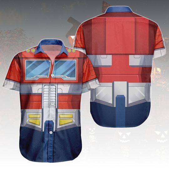 Optimus Prime Costume Button Shirt, Transformers Cosplay Hawaiian Shirt And Shorts, Autobot Men Shirt, Robot Transformers Shirt For Fan