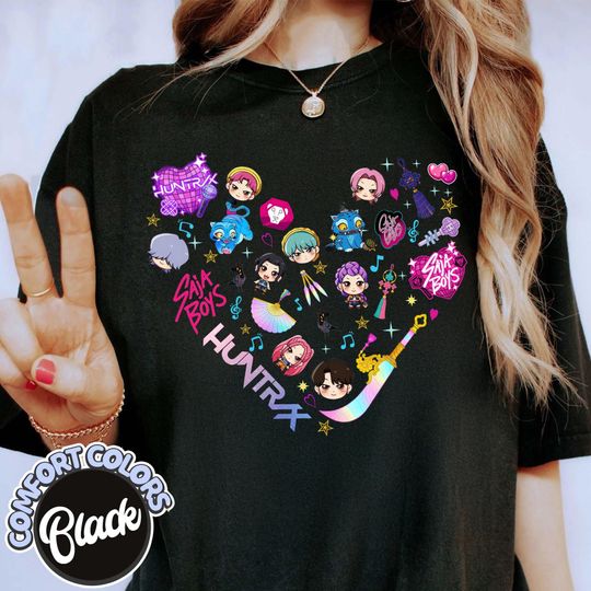Discover Kpop Demon Hunters Comfort Colors Tee Gift for Kids, Huntrix Pin Design, Huntrix Gift, Back to School Outfit, For Kpop Fans, Saja Boys Merch