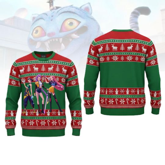 Discover Kpop Demon Hunters Huntrix Ugly Sweater, Huntrix Girls Sweater For Men And Women, Rumi Mira Zoey Ugly Christmas Sweater, Kpop Movie Sweater