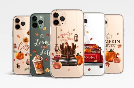 Autumn Mix Pumpkin Clear Phone Case iPhone 17 16e 16 15 14 13 12 11 Samsung Galaxy S25 S24 S23 S22 truck coffee pumpkin spice fall MagSafe