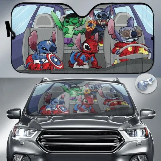 Discover Stitch Superhero Car Sun Shade, Stitch Avengers SunShade, Stitch Movie Car Shade