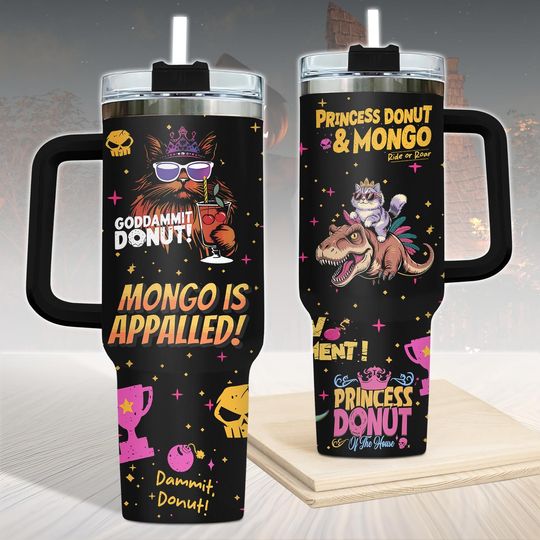 Discover Princess Donut And Mongo 40oz Tumbler with Handle, Dungeon Crawler Carl Stainless Tumbler, Fantasy Book Drinkware Tumbler, Bookish Tumbler