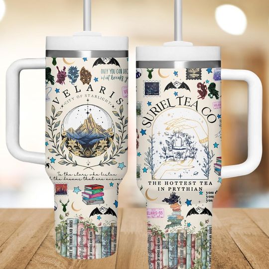 Velaris City 40oz Tumbler with Handle, Night Court Acotar Tumbler For Fan, Fantasy Bookish Tumbler, Throne Of Glass Cup