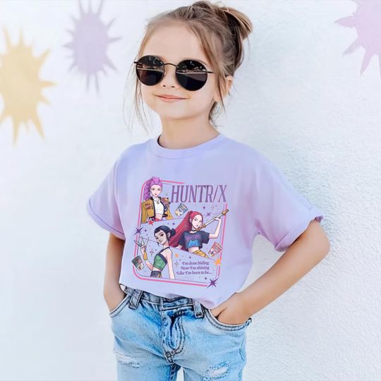 Discover Kpop Demon Hunters Kids Shirt, Huntrix Girl T-Shirt, Kpop idol group Shirt, Mira, Rumi, Joey Shirt,Demon Hunter Merch, Gift
