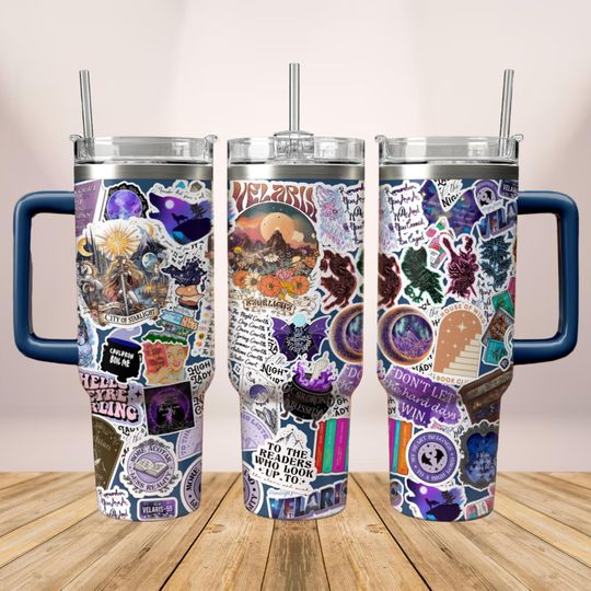Acotar 40oz Tumbler with Handle, Velaris City Of Starlight Tumbler Cup, Thrones And Roses Tumbler, Bookish Tumbler Women, Sarah J Maas