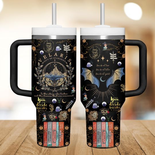 Velaris City 40oz Tumbler with Handle, Night Court Fan Tumbler, Acotar Fantasy Book Drinkware Tumbler, Illyrian Tumbler, Throne Of Glass Tumbler